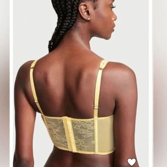 Victorias Secret Dream Angels Lace-up Corset Top Bra & V Thong Panty Set Yellow - Picture 3 of 6
